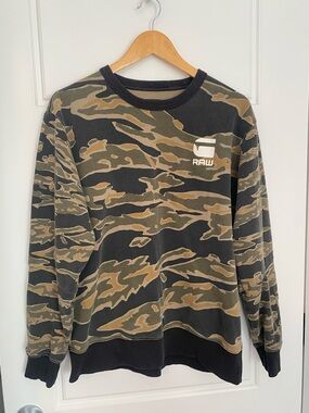 G-Star Men’s Camo Crewneck Sweater - Black/Olive/Tan Streetwear